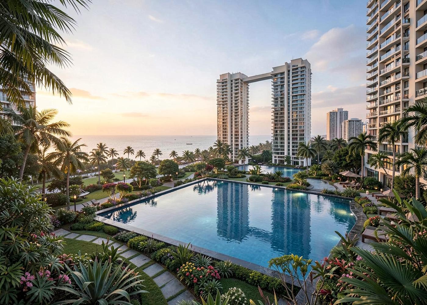 Coastal landscaped pool setting envisioned at Hiranandani Bayview